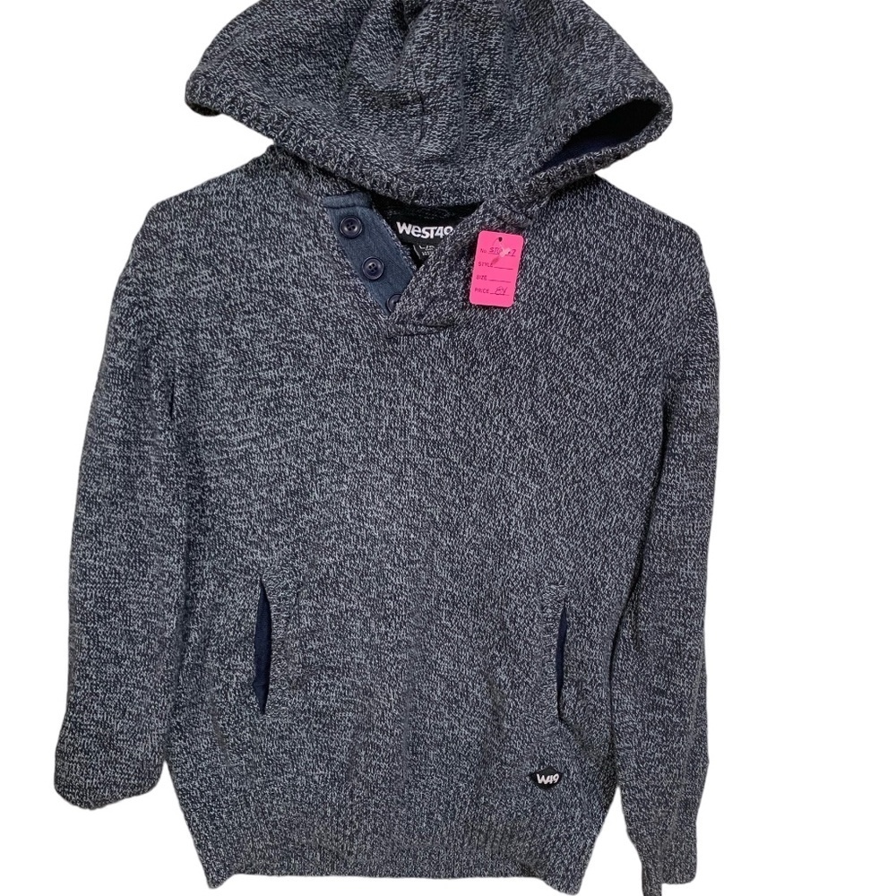 Boy's West 49 Blue Knit Button-Up Hoodie